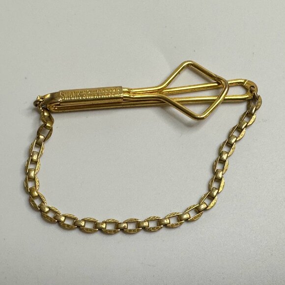 Vintage Gold Tone Square Link Box Chain SWANK Tie Bar Clip - Picture 7 of 11